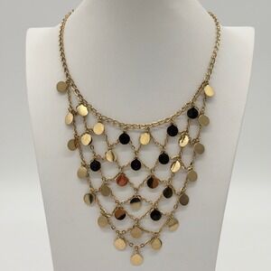 Vintage Gold Tone Coin Disc Bib Necklace Layered Statement Adjustable